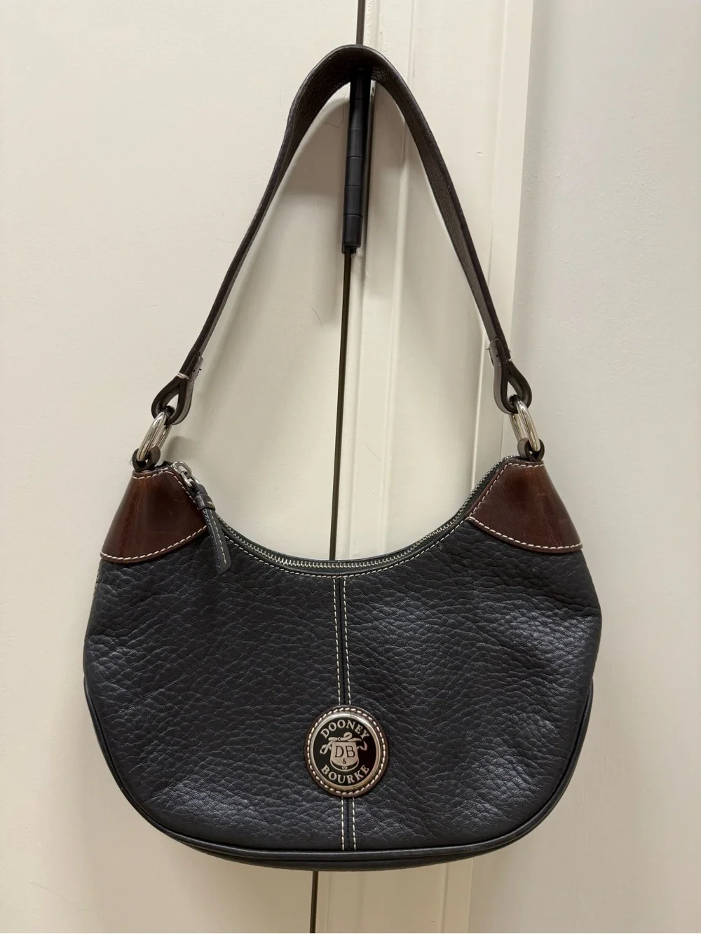 Dooney & Bourke Black and Brown Pebbled Leather Small Hobo